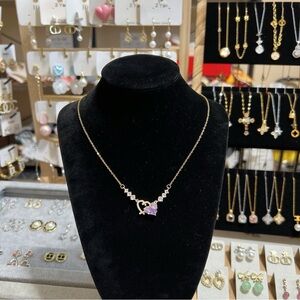 💓 Cute rhinestones double heart necklace, stainless steel